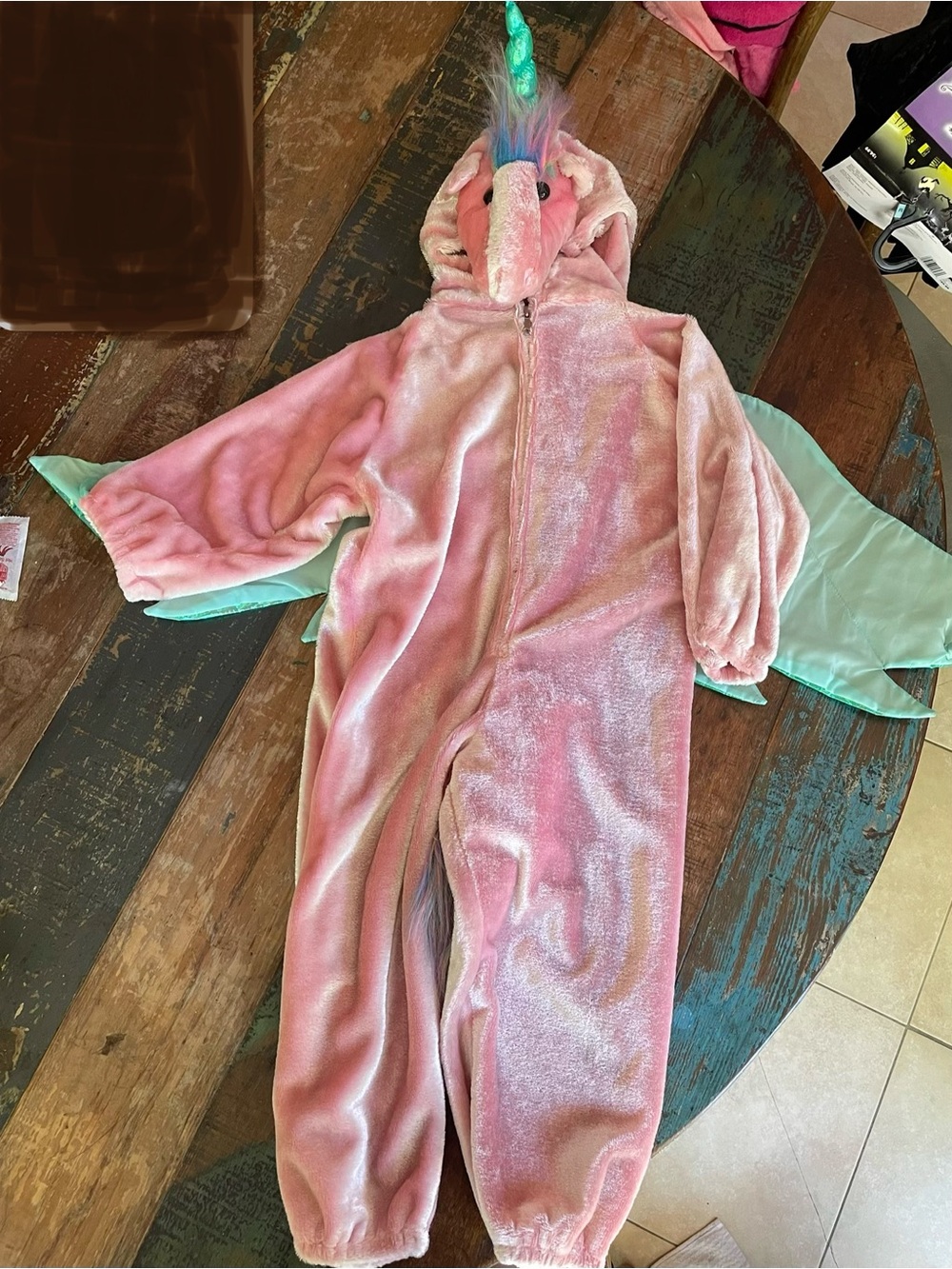 Plush Kids Pink Unicorn Onesie Pajamas with Sparkly Green Wings